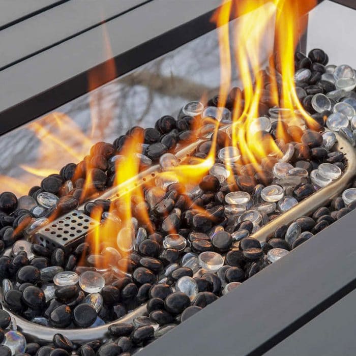 Close up picture of Paramount Gale Rectangular Aluminum Convertible Fire Table Flame